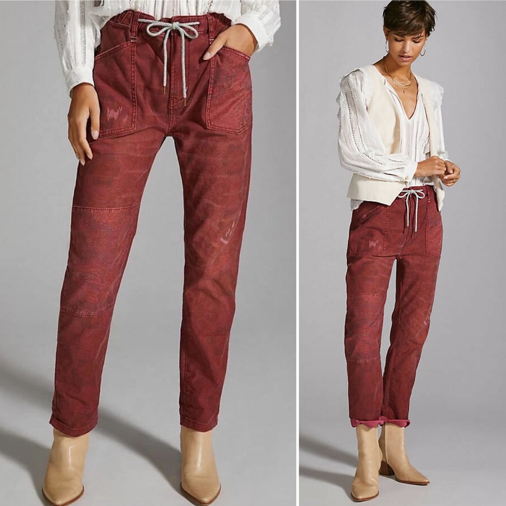 Anthropologie Wine Red Drawstring Utility Pants